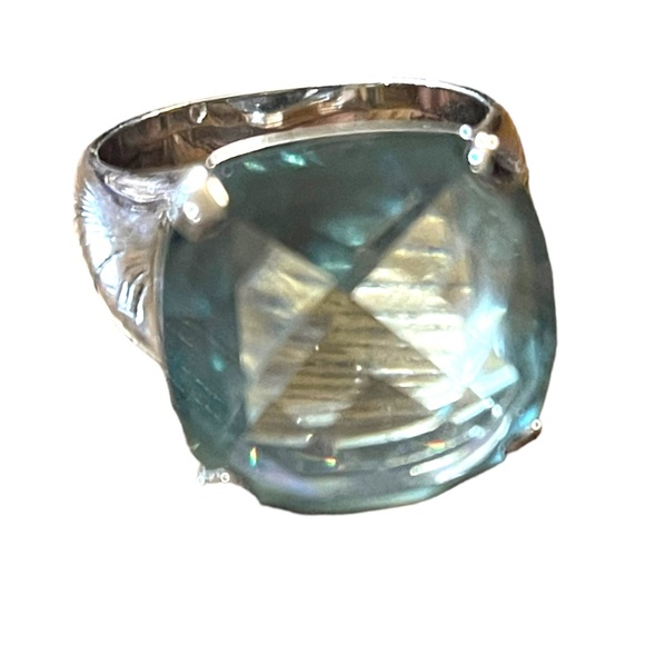 Authentic Swarovski Aqua Blue silver crystal chunky ring (swan) Retired - Picture 5 of 10